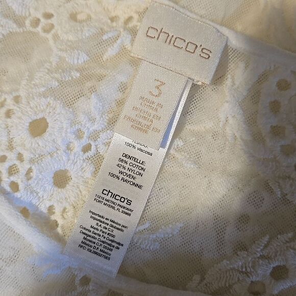 Cream lace and embroidby chicos ered hollow top - Picture 10 of 16